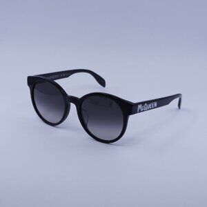 Alexander McQueen AM0349SA 001 Sunglasses Black Round Frame, Grey Lenses